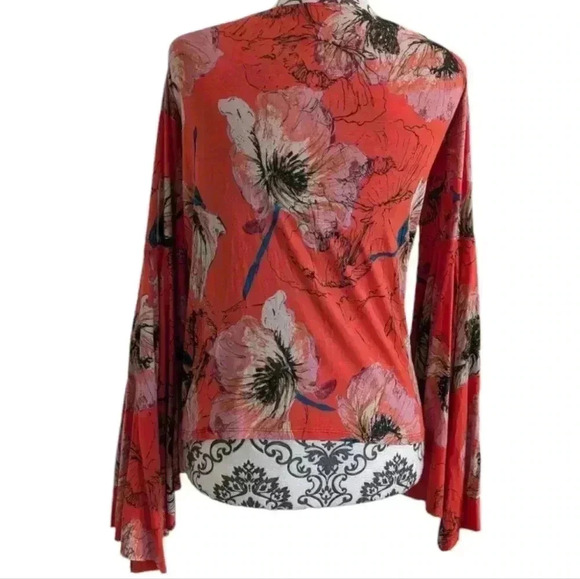 Free People We The Free Birds Of Paradise Printed Top Orange Women's size Medium - Picture 4 of 13